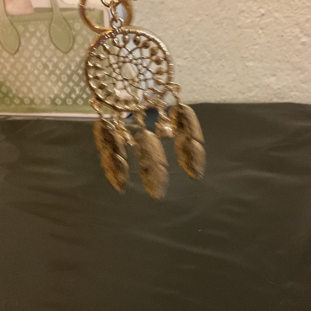 Gold Dreamcatcher Feather Bagcharm with Multicolor Crystals - Picture 3 of 3
